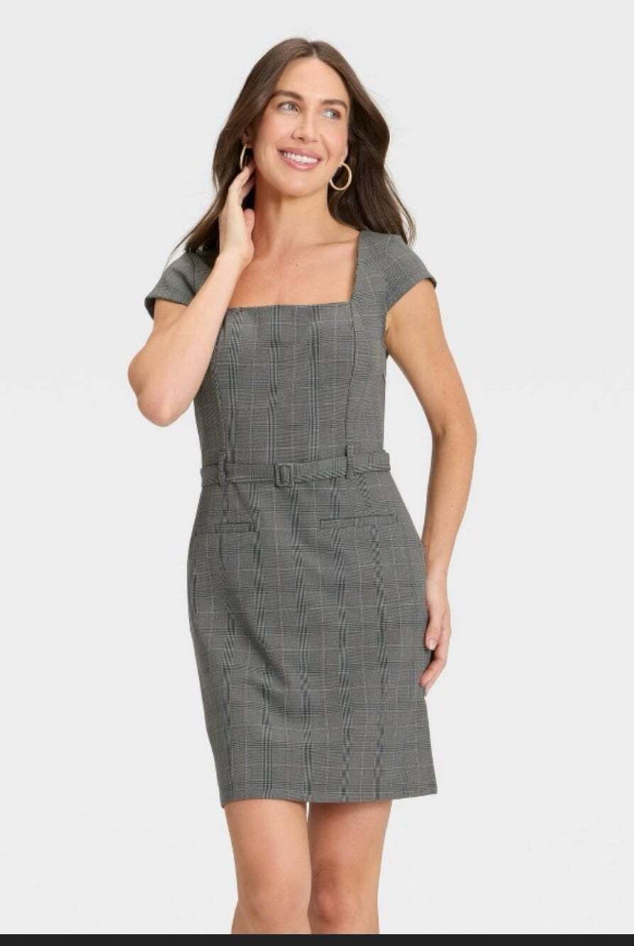 Women's Tailored Mini Dress A New Day Gray Plaid Size XS